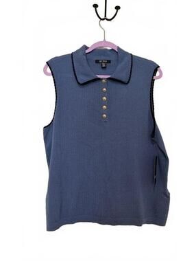BCBG Women’s Sleeveless Knit Collared Top Gold Button Front Dusty Blue XL NWT